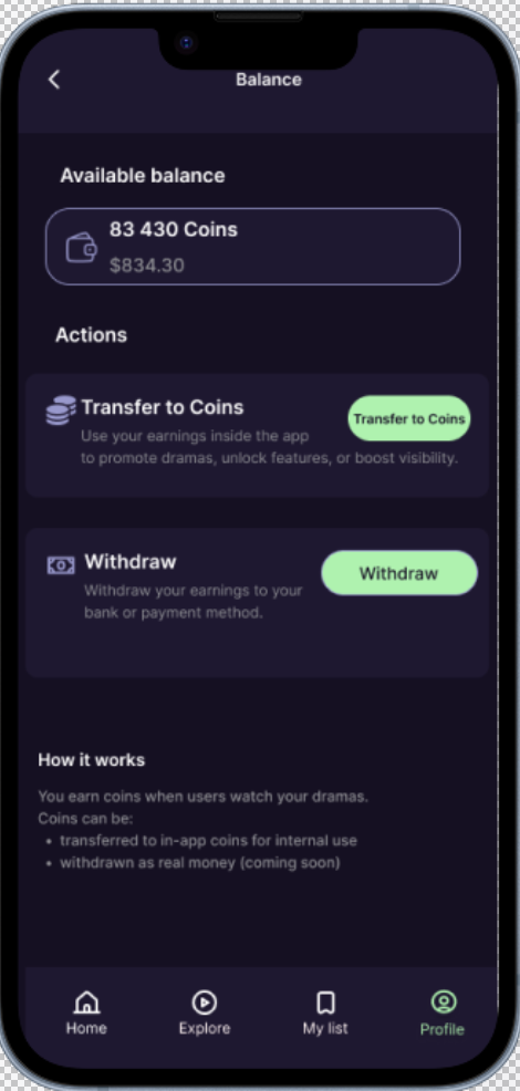 Balance screen