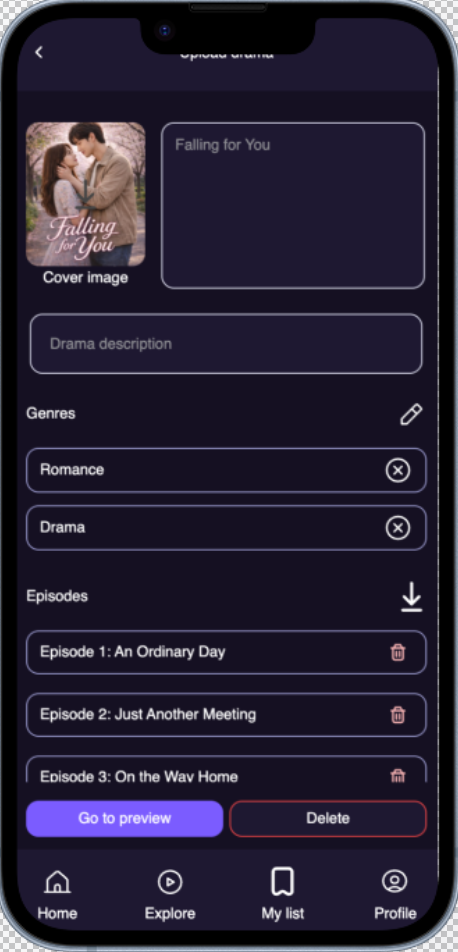 Upload screen